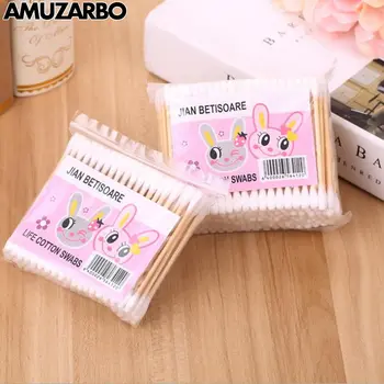 

100 pieces simple disposable double-headed Practical bagged sanitary swabs Ears Cleaning Tools cosmetic cleaning supplies