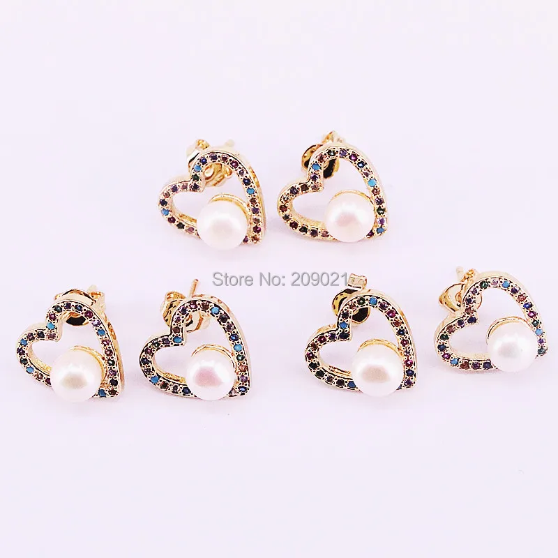 10 пар женские ювелирные изделия Модные жемчужные микро проложенные Радуга cz сердце серьги гвоздики нежные свадебные украшения