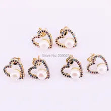 10 пар женские ювелирные изделия Модные жемчужные микро проложенные Радуга cz сердце серьги гвоздики нежные свадебные украшения