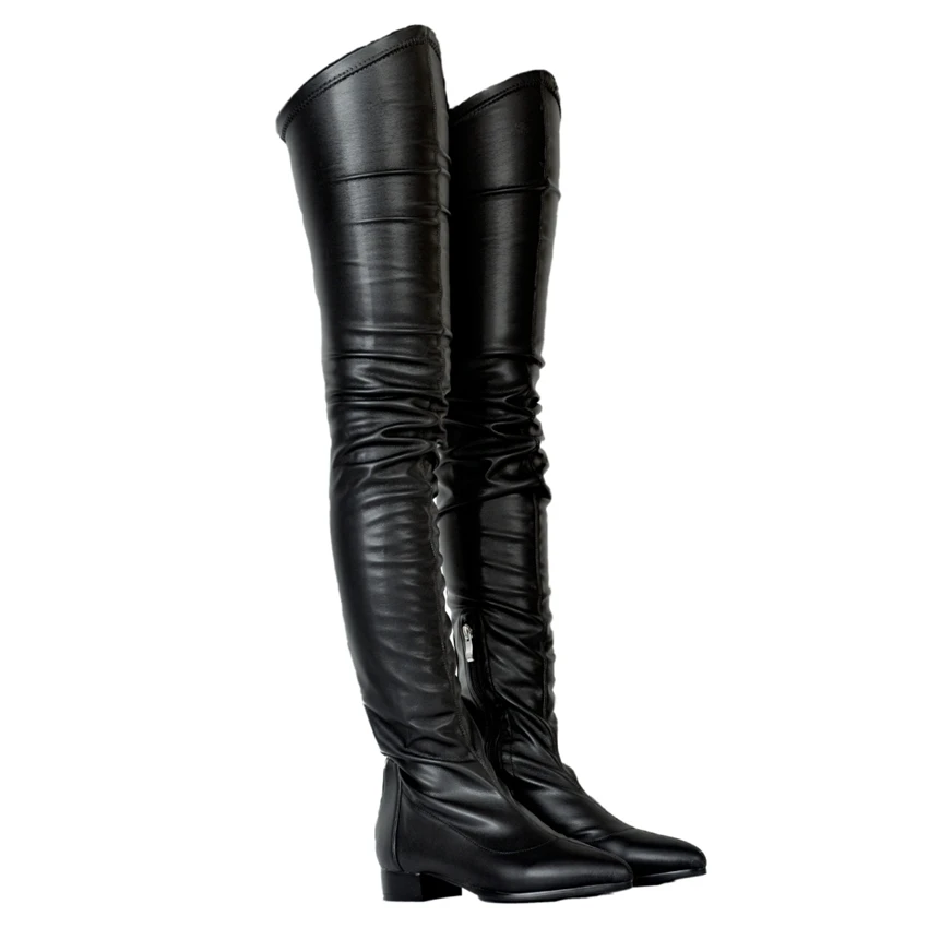 

2018 New Plus Big Size 34-47 Black Wine-red Apric Zip Fashion Sexy Thigh High Over The Knee Autumn Female Lady Women Boot X1692
