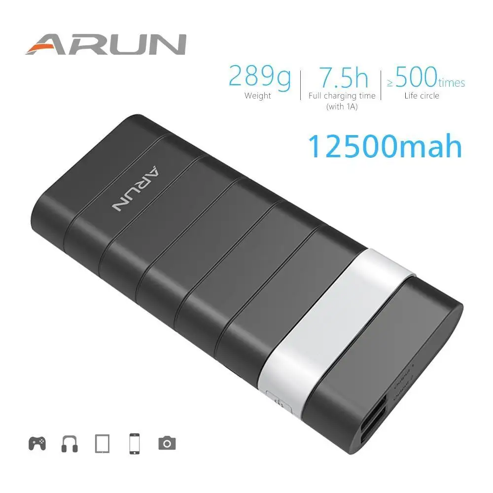 ARUN 12500 мАч Внешний аккумулятор PoverBank 2 USB power Bank портативное зарядное устройство