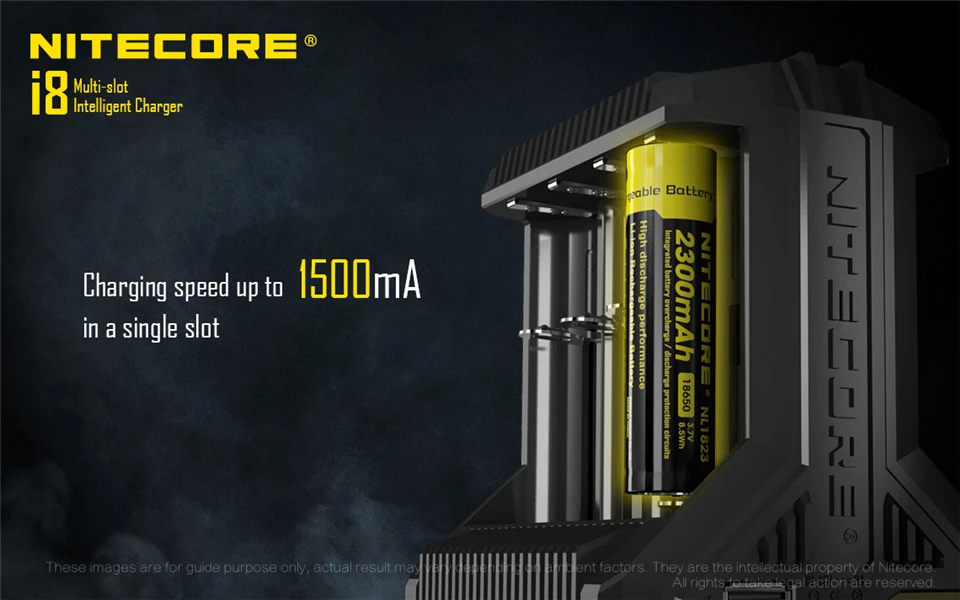 Nitecore i8 интеллектуальное зарядное устройство 8 слотов 4A выход умный заряд батареи для IMR18650 16340/10440 AA AAA 14500 26650 автомобильное зарядное устройство C2