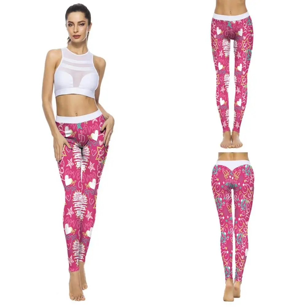 Штаны для йоги, женские леггинсы для фитнеса, спортивные Леггинсы с принтом для тренировок, леггинсы для бега, одежда для спортзала с эффектом пуш-ап, эластичные обтягивающие штаны размера плюс - Цвет: Розовый