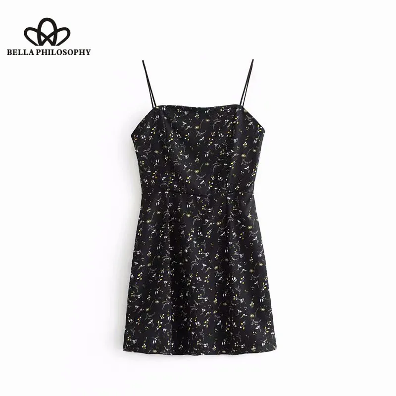 Wonder 2018 nedw vintage floral print spaghetti strap mini dress retro strapless vestidos ladies back zipper casual chic dress