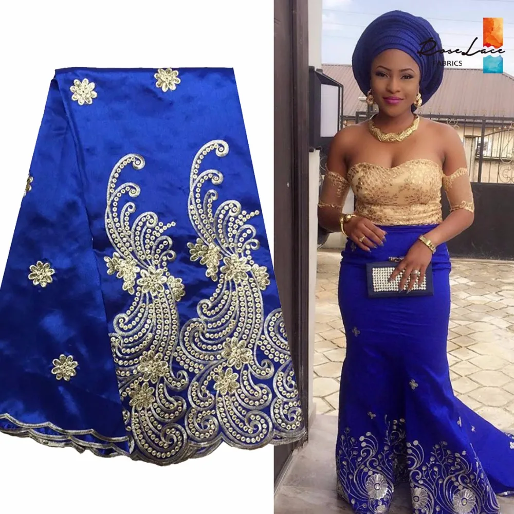 

Blue George African Lace Fabric With Sequins Nigeria Embroidered Silk Fabric Guipure George Lace Fabrics For India Wedding Dress