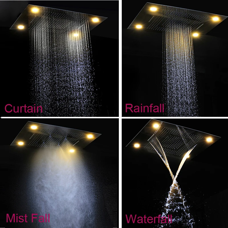 Luxurious LED Shower System Ceiling Mount Rain Head set big rain shower head,dual rain and waterfall shower sets