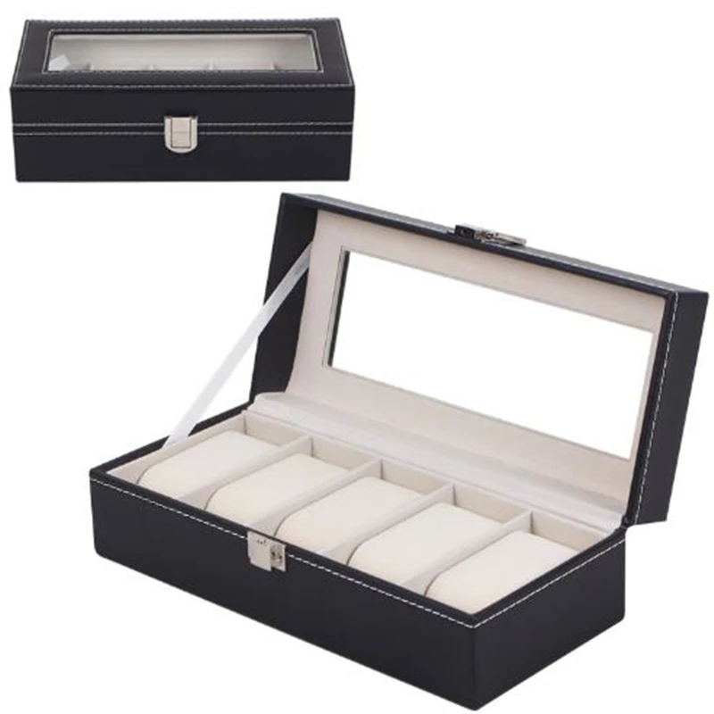 

FANALA Watch Box 2/3/5/Grid Display Case Box for Watches Jewelry Organizer Black PU Leather Watch Boite Montre Caja Reloj