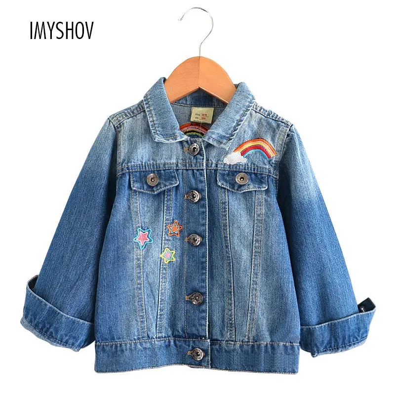 

Children Jackets Spring Autumn Rainbow Embroidered Denim Jacket For Girls Cotton Unicorn Coat Toddler Baby Kids Jean Clothing 10