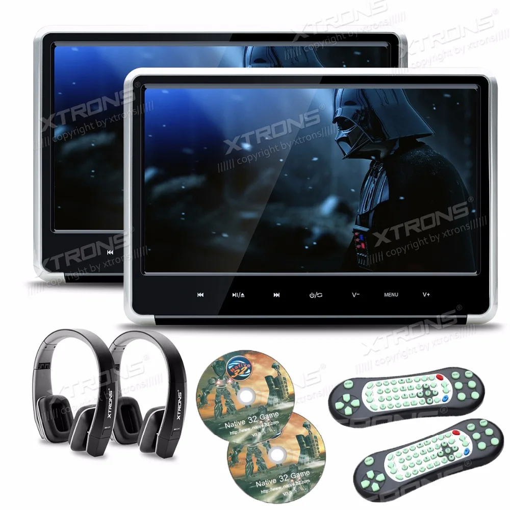 

XTRONS 2pcs Monitors 11.6" HD Digital TFT Touch Panel 1080P Video Car Headrest DVD Player HDMI Port FM-TX USB GAME+2 Headphones