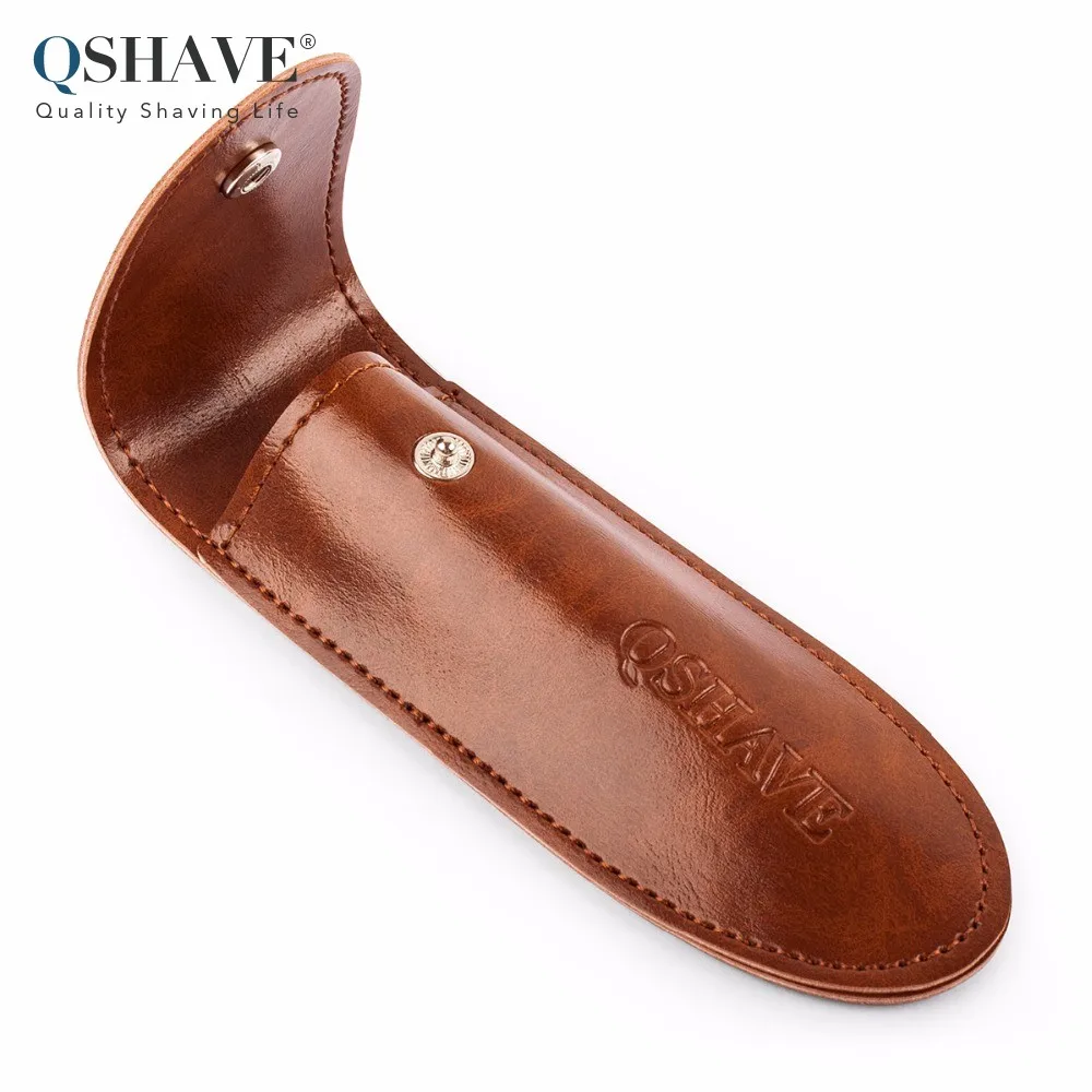

Qshave Travel Razor holder Case for Manual Double Edge Safety Razor Razor PU Leather Brown Color 1 pc