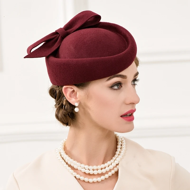 Женская шерстяная шляпа Fedoras, Новая женская шляпа благородного цвета, Женская шерстяная винтажная Кепка, маленькая британская Банкетная Кепка