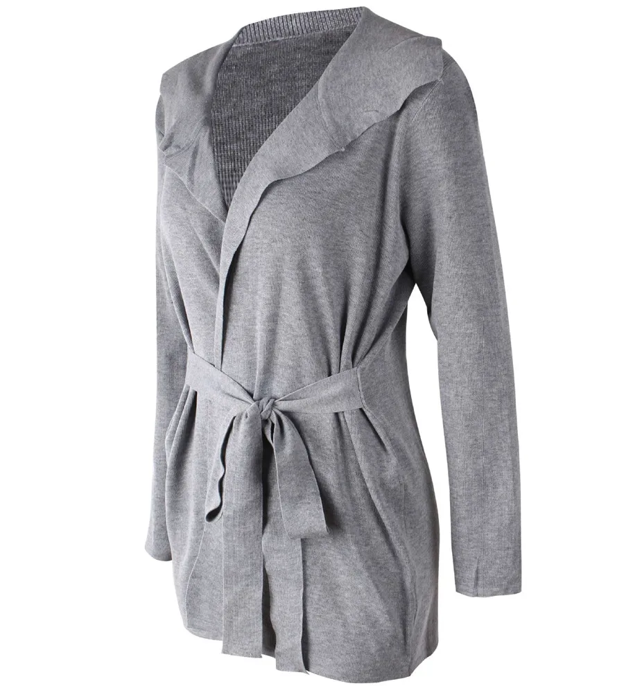 Gladiolus Fashion 2018 Autumn Winter Sweater Women Long Sleeve Turn-Down Collar Belt Tunic Women Knitted Sweater Long Cardigan  (22)