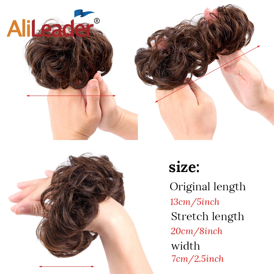 AliLeader Synthetic Elastic Wavy Curly Hair Donut Curly Chignon Hair Piece For Women Fake Hair Bun Black Brown 1pcs Ponytails