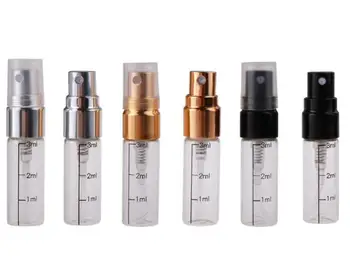 

100pcs/lot 3ML Portable Scale Glass Perfume Bottle With Aluminum Atomizer Empty Cosmetic Case For Traveler