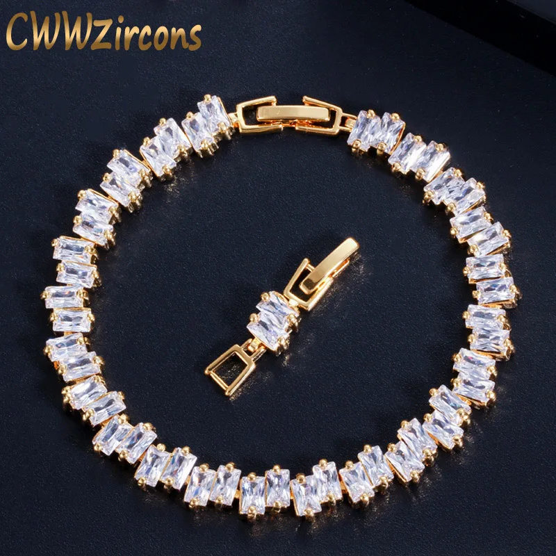 

CWWZircons высококачественный кубический цирконий желтое золото Цвет Модный CZ женский свадебный браслет ювелирные изделия для подружек невест...