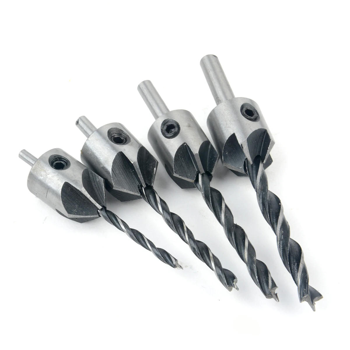 4pcs/set HSS 5 Flute Countersink Drill Bit Reamer Set Screw Woodworking Chamfer Tool 3-6mm + 1pc Wrench