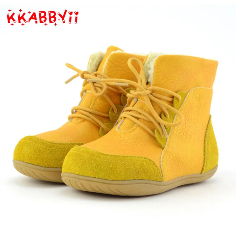 

Genuine Leather Child Slip-Resistant Female Snow Boots Child Boots Male Medium-Leg Child Cotton-Padded Shoes Soft Outsole Baby