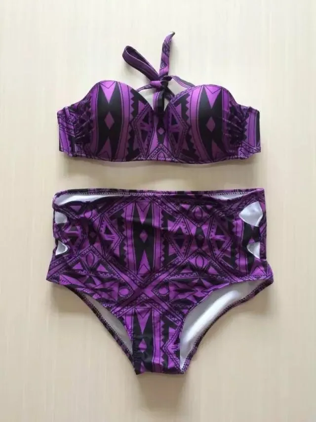AZTEC Purple  high waisted bikini swimsuits swimwear beachwear bathing suits (7)