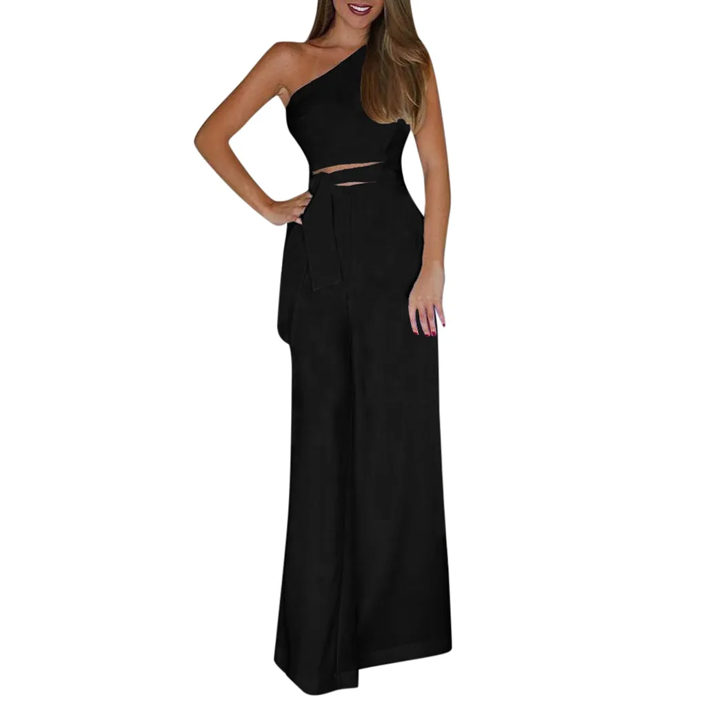 Womail летние женские модные элегантные комбинезоны без рукавов без бретелек бандажный комбинезон длинные широкие белые брюки Jun22 - Color: Black