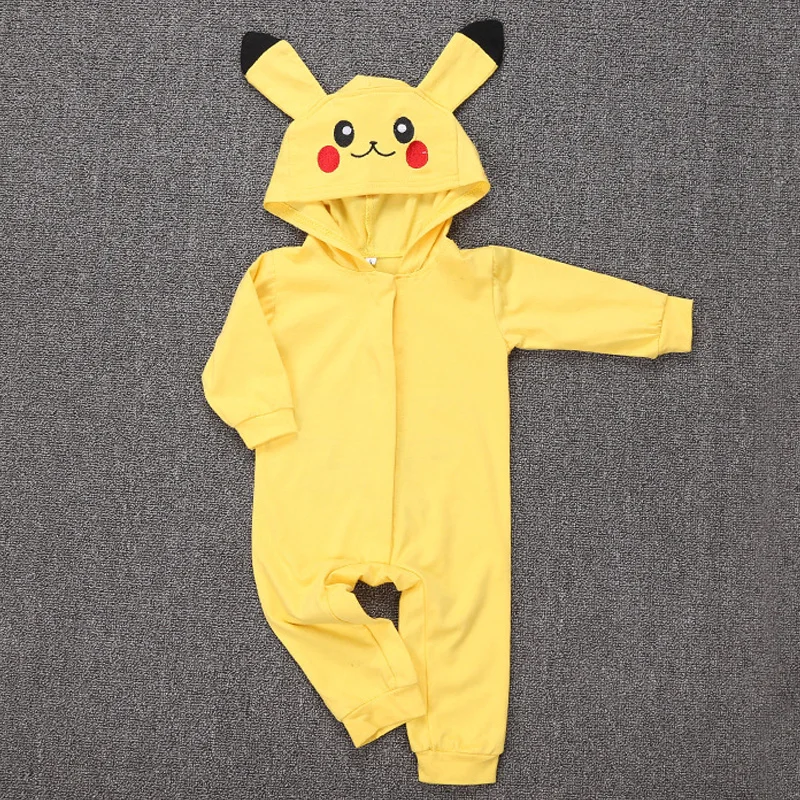 

Spring Long Sleeve Baby Romper Jumpsuit Embroidery Hooded Pikachu Outfit Newborn Baby Carnival Cosplay Costume