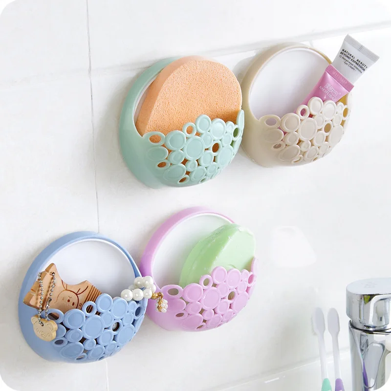 

Bathroom Strong Suck Soap Box Simple Wall Mounted Flow Water Rack Drain Storage Basket Bathroom Accessories -25