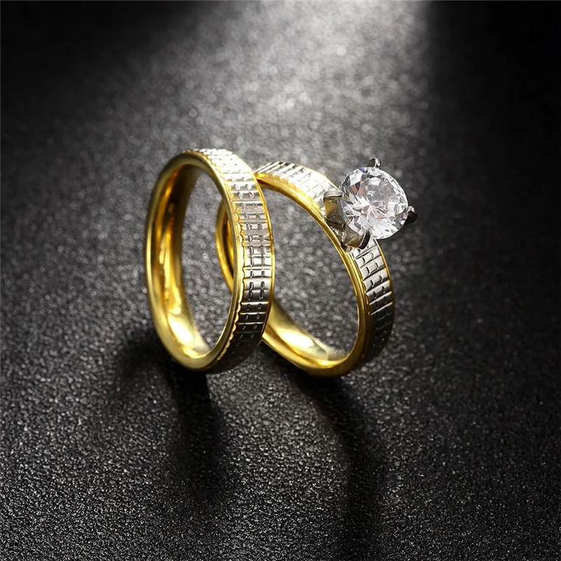 LKO Korean Style Fashion Personality Double Zircon Ring 316L Stainless Steel Rings aureate Wedding Jewelry TGR041-A