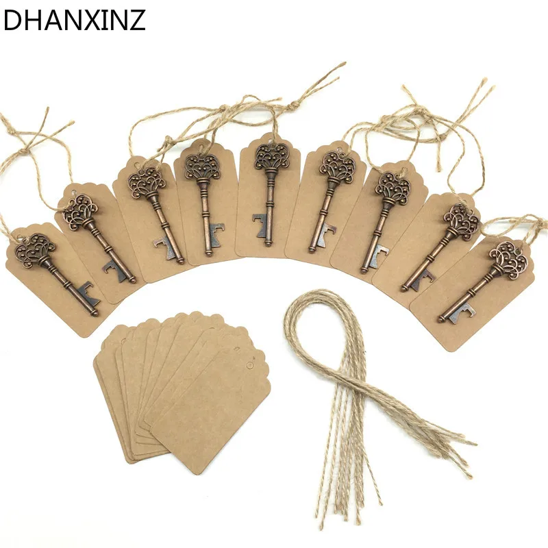 

Set of 50 Vintage Metal Skeleton Key Bottle Opener with Escort Tag Card Wedding Party Favor Guest Rustic Wedding Decor Wholesale