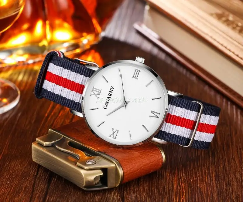 CAGARNY мужские часы лучший бренд класса люкс серебро ультра тонкие кварцевые часы нейлон браслет ремешок модный мужской подарок деловые наручные часы