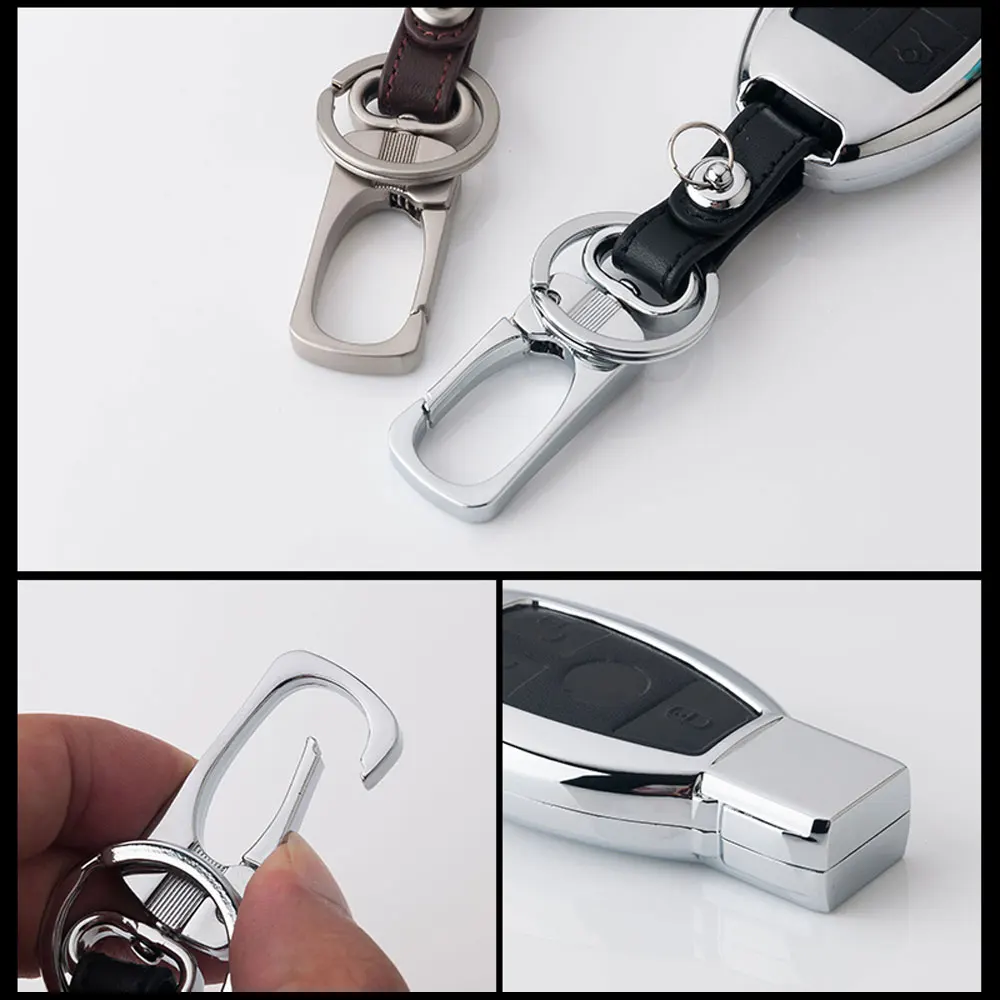 Цинковый сплав+ кожаный чехол для ключей автомобиля для Mercedes Benz C E класс 3 Кнопка Smart Keyless пульт дистанционного управления Fob оболочка Защитная крышка брелок сумка