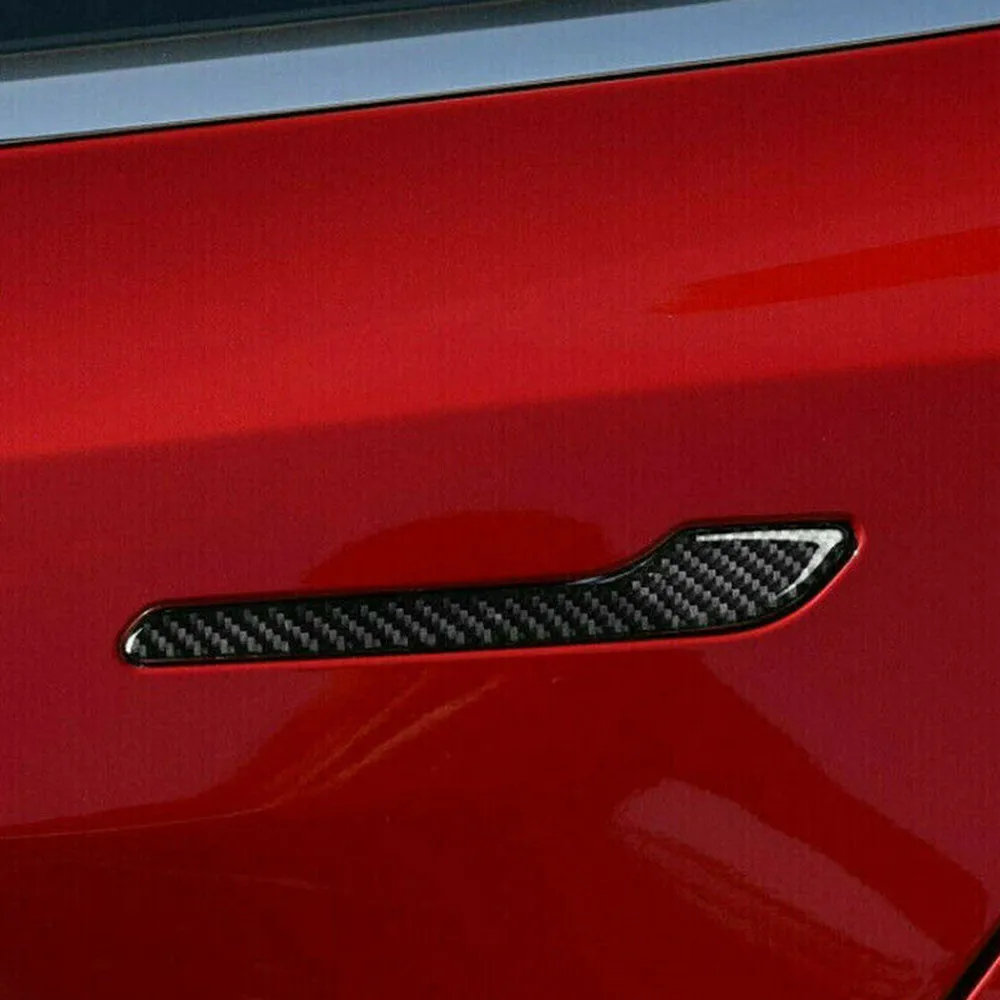 New 4Pcs Black Carbon Fiber Side Door Handle Cover Trim Sticker Durable