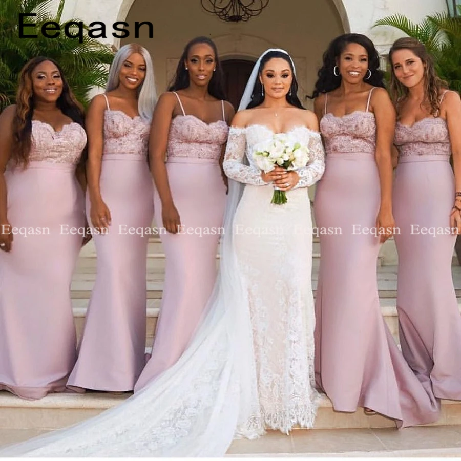 

2019 African Long Bridesmaid Dresses Lace Applique Plus Size Mermaid Party Dress Beautiful Dresses for Wedding Guest Dresses