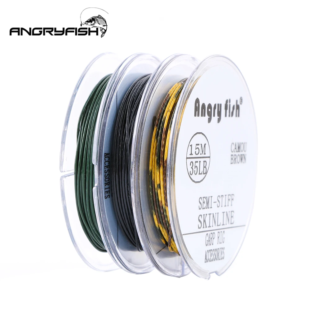 Angryfish 15 m الكارب خيط صنارة الصيد المغلفة هوك الرابط الجلد خط 15LB/25LB/35LB