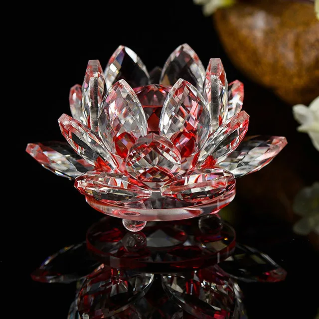 80 мм фэн-шуй кварцевый Хрустальный цветок Лотос для поделок стекло пресс-папье украшения статуэтки для дома Свадебная вечеринка Декор подарки сувенир - Цвет: red