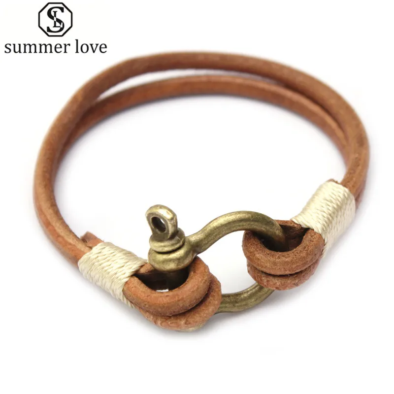 

Retro Horse Shoe Bracelet Women Fashion Handmade Genuine Leather Bracelets For Men Vintage Charms Jewelry Male Accessories