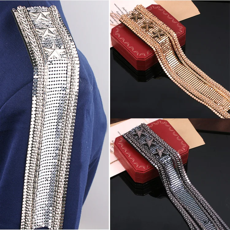 

Blazer epaulet handmade fringed/tassel metal punk shoulder epaulette/spikes brooch women men suit accessories/wholesale