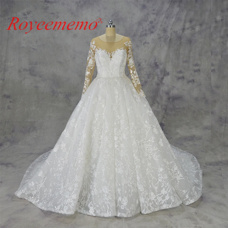 

2018 Royeememo long sleeve ball gown Lace wedding dress