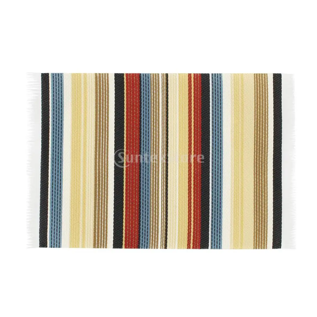 1/12th Dolls House Miniature Woven Carpet Rug Floor Coverings Striped Patterned Woven Rug Floor Carpet Coverings Accessories