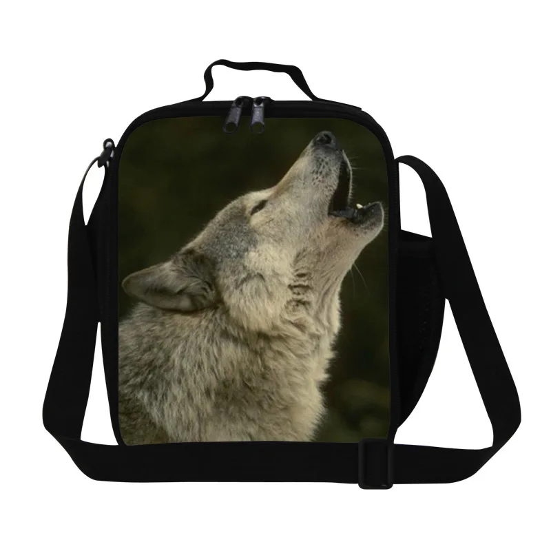 Стильные сумки для обедов для взрослых, Изолированные сумки для обедов с рисунком волка для детей, термоконтейнер для обеда для работы с животными - Цвет: Бежевый