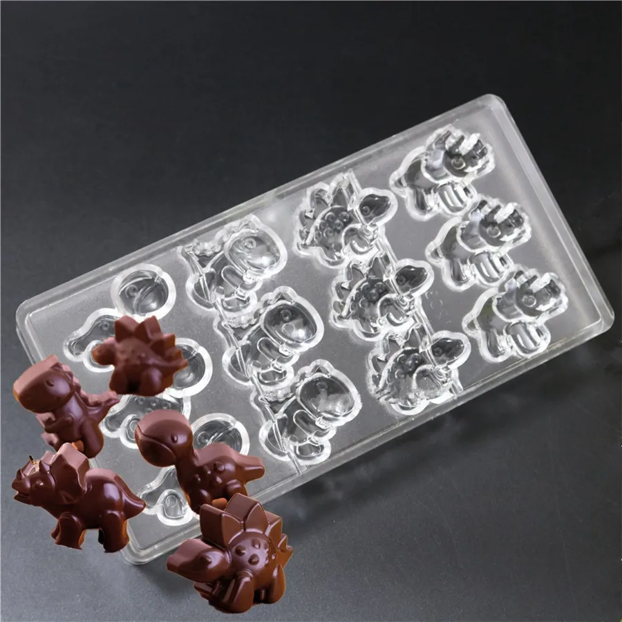 

1PC 12 cavities dinosaurs shaped Hard Polycarbonate Chocolate Mould PC Candy Pasta Tool Injection PC Cake Mold