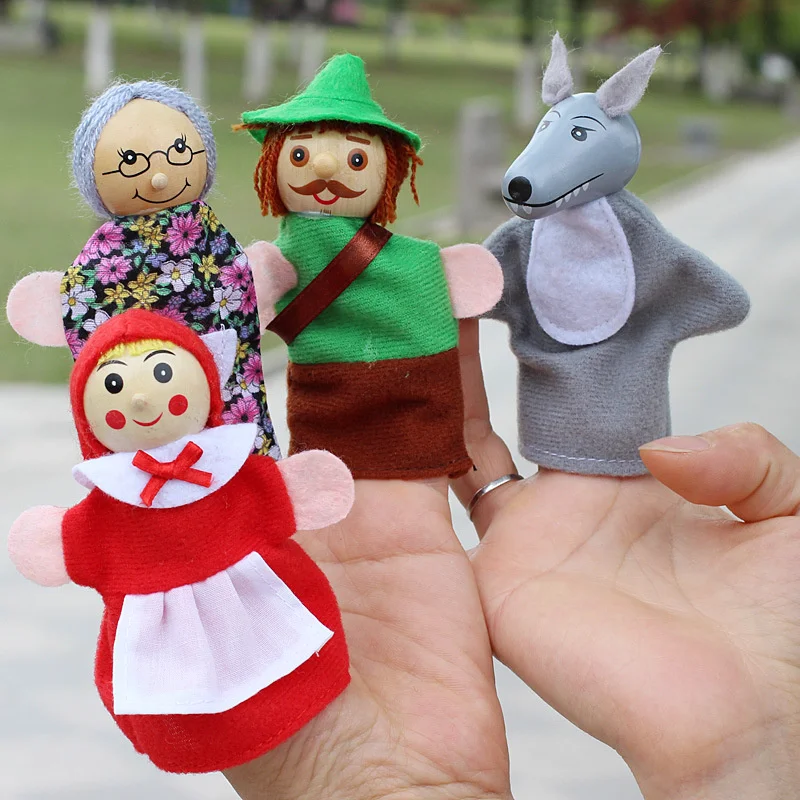 4pcs/set Little Red Riding Hood Christmas Animal Finger Puppet toy