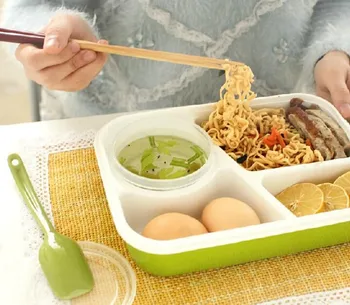 

New 4 Cells Bento Box,Plastic Food Container 1000ml Multifunction Adults Lady Kid Lunchbox Microwaveable tableware BPA Free