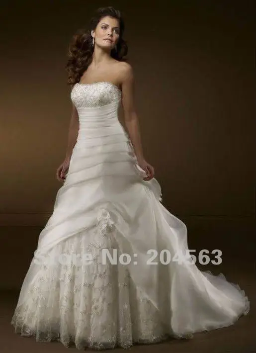 

Free Shipping New Arrival Strapless A Line with Handmade Flower Bridal Wedding Dress