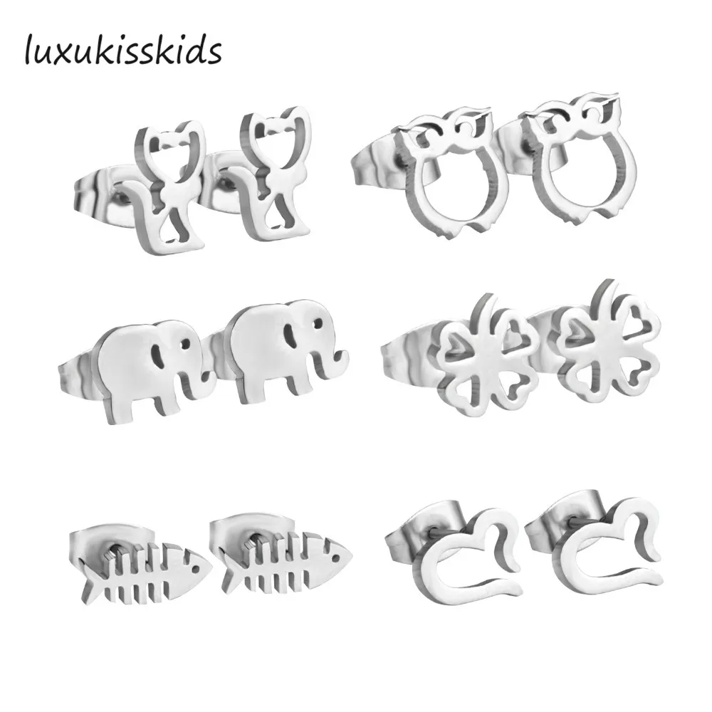 

LUXUKISSKIDS 6Pairs/Box Stainless Steel Stud Earrings For Women Anti-Allergy Earring Fashion Jewelry
