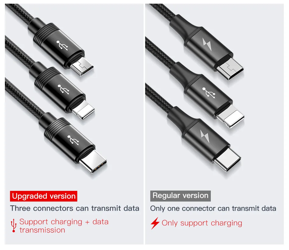 Usb-кабель Baseus 3 в 1 для iPhone, зарядный кабель для передачи данных, кабель USB type-C, кабель Micro usb для samsung Xiaomi, провод