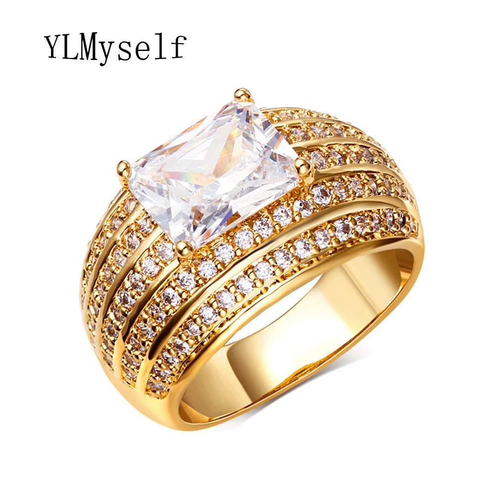 

Gold Color Ring With Rectangle Crystal Stone China Charm Jewelry Supplies For Women New Sparkly Zircon Rings