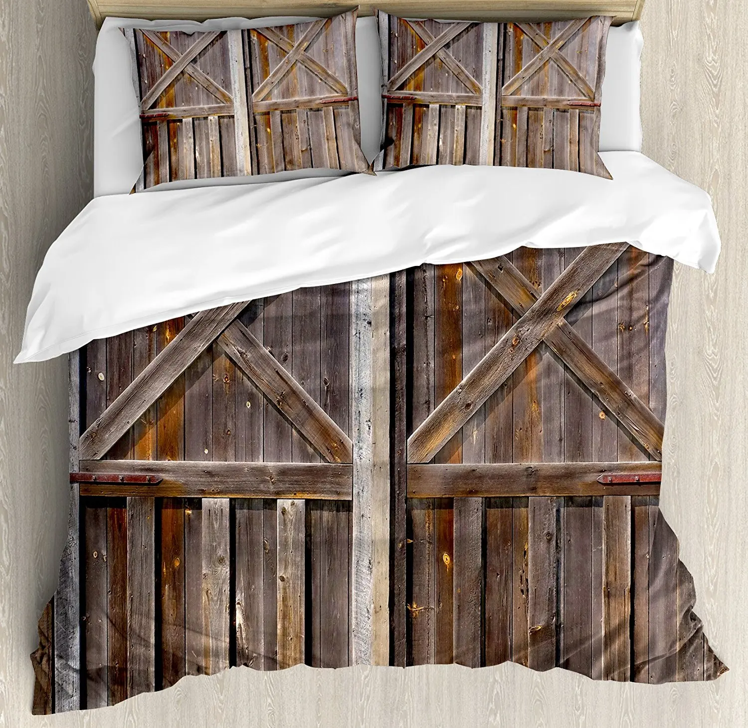 Rustic Duvet Cover Set Old Wooden Barn Door of Farmhouse Oak Countryside Village Board Rural