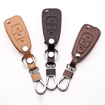 

2016 Hot sale 100% car leather key case genuine leather key chain ring cover for Ford Focus 3 MK3 ST , 3 button car key case