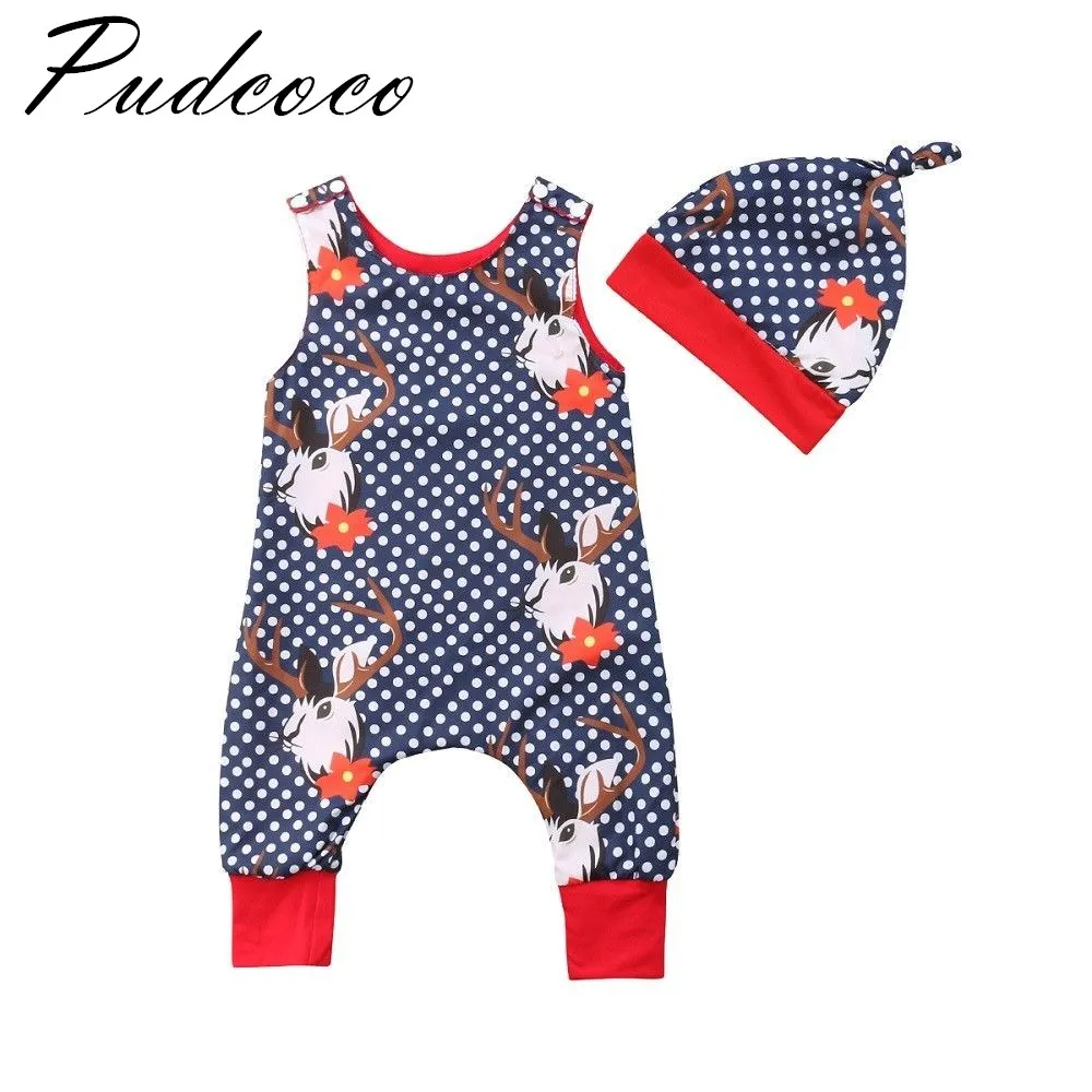 

Pudcoco 2018 Brand New Casual Newborn Baby Boy Girl Sleevless Romper Hat Outfits Xmas