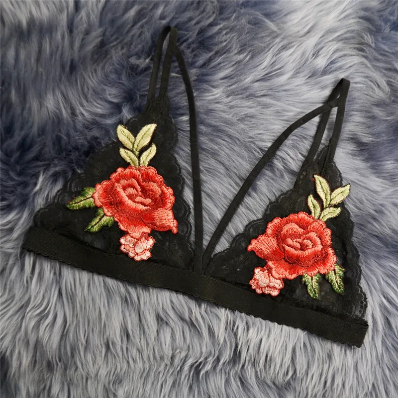 

Summer 2pcs/set Sexy bra Women Lace Embroidered Rose Bandage Floral Bralette Bikini Bra Floral Underwear white Dropshipping 2019