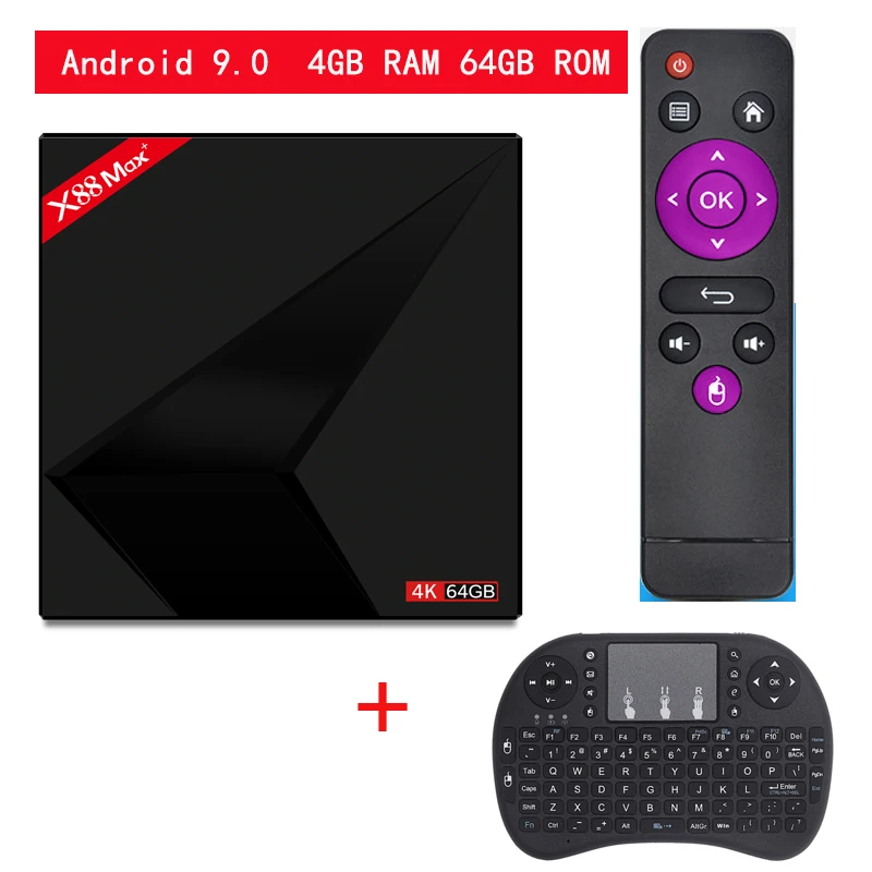 

Android 9.0 TV Box 4GB RAM 64GB ROM X88 MAX PLUS RK3328 Quad Core TYPE-C 2.4G/5Ghz Dual WiFi BT4.0 4K Smart Set Top Box PK 8.1